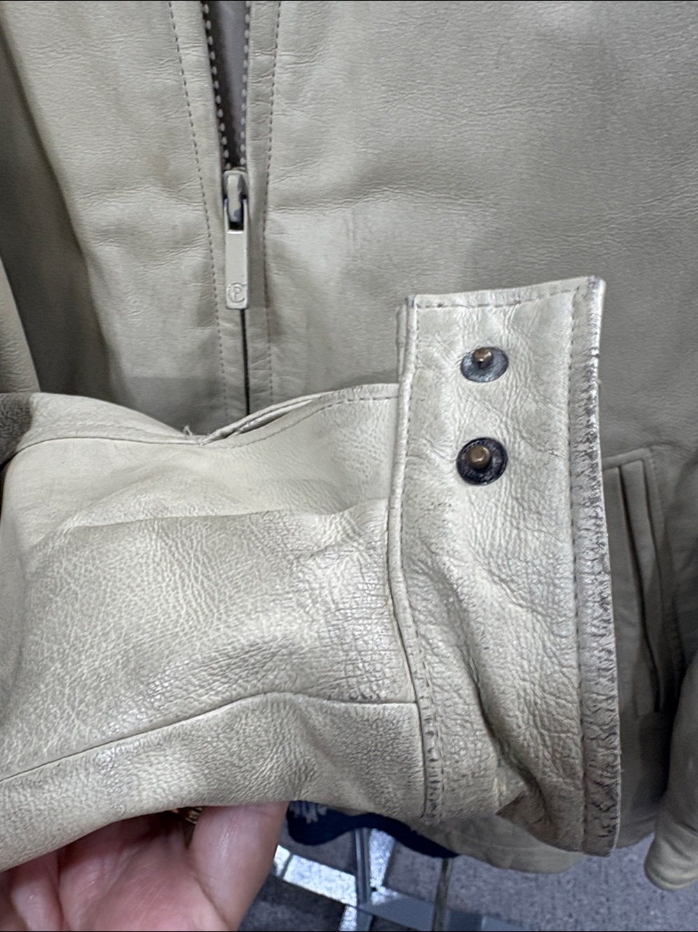 Cream Leather Zip Jacket - Picture 3 of 5